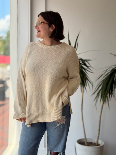 Jenni Kayne Ivory Cruise Boyfriend Sweater, Large