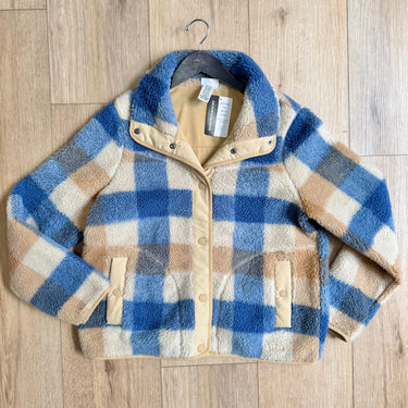 LL Bean Plaid Fleece Jacket, Large
