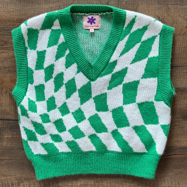 Lisa Says Gah Green Checker Board Sweater Vest, M/L