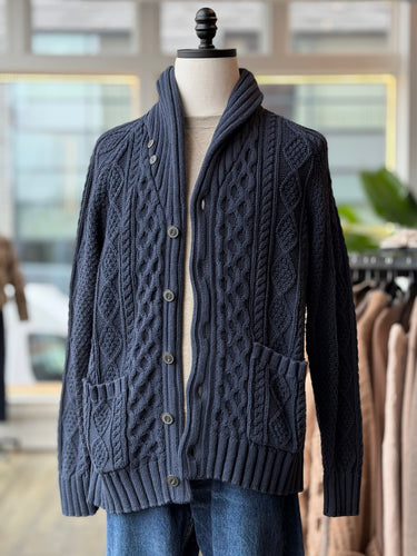 LL Bean Signature Navy Cableknit Cardigan Sweater, Men's Large