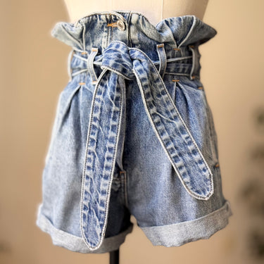 Re/Done X The Attico High Waist Paper Bag Denim Shorts, XSmall