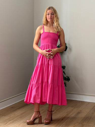 Xirena Hot Pink Smocked Dress, Medium
