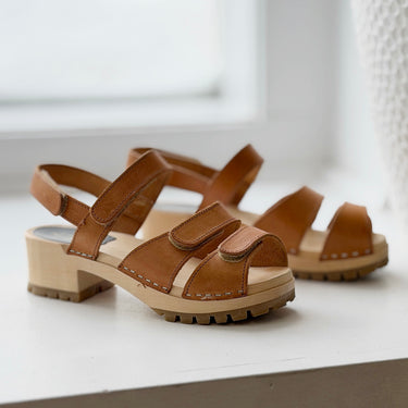 Swedish Hasbeens Velcra Leather Clogs, 37