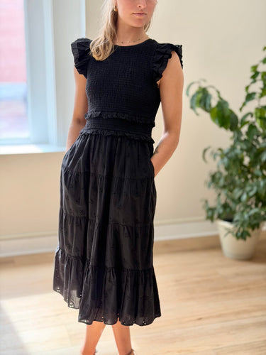 Cleobella Black Smocked Eyelet Dress, Small