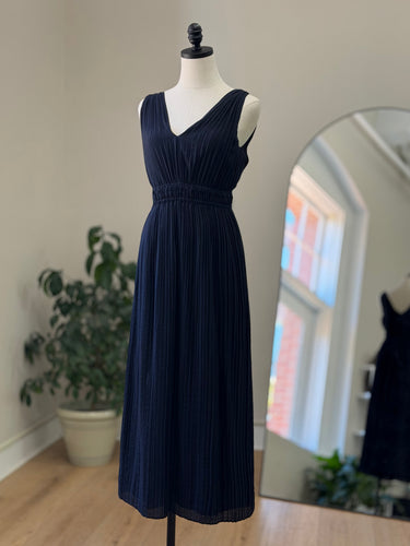 Vince Navy Pleated Midi Dress, XXSmall