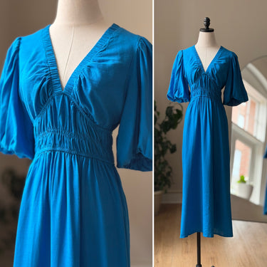 White Closet Elements NWT Blue Linen Blend Puff Sleeve Dress, XL