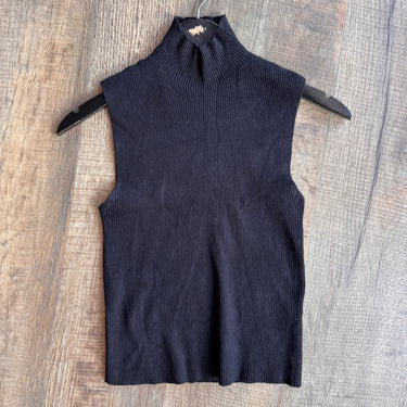 Zara Black Ribbed Mock Neck Tank, Medium