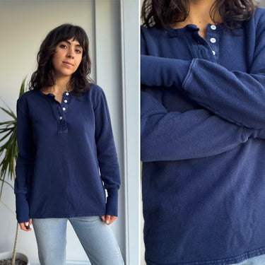 Jungmaven Navy Henley Sweatshirt, Small