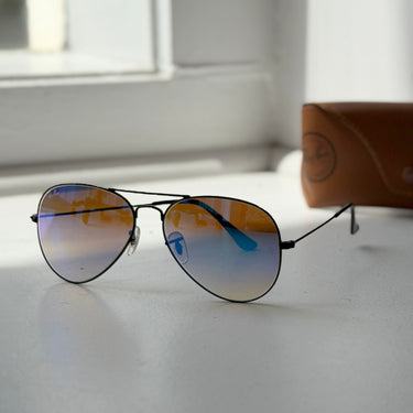 Ray Ban AS IS Aviator Blue Mirror Black Sunglasses