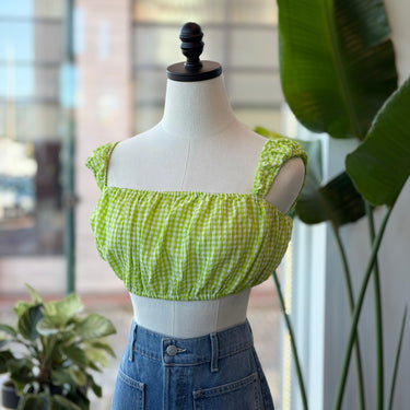 Solid & Striped Lime Gingham Crop Top, Medium