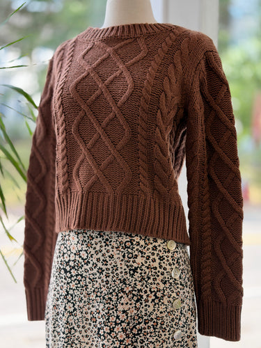 English Factory Nutmeg Cable Knit Sweater, Medium