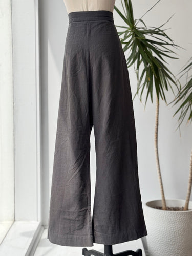 Ilana Kohn AS IS Charcoal Cotton Linen Wide Leg Pants - some marks, 8