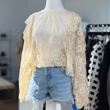 Dixie Cream Lace Ruffle Blouse, Small