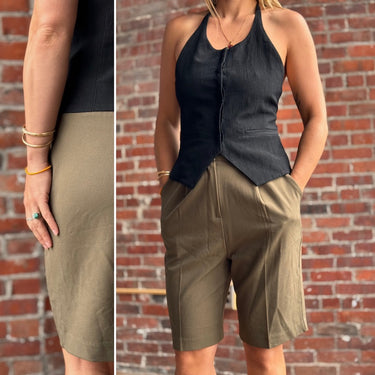 The Frankie Shop Green Pleated Bermuda Shorts, Large