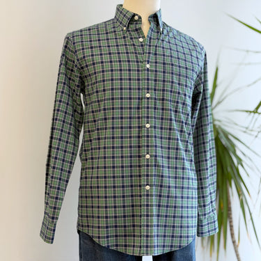 LL Bean Men's Green & Blue Plaid Button Down, Small