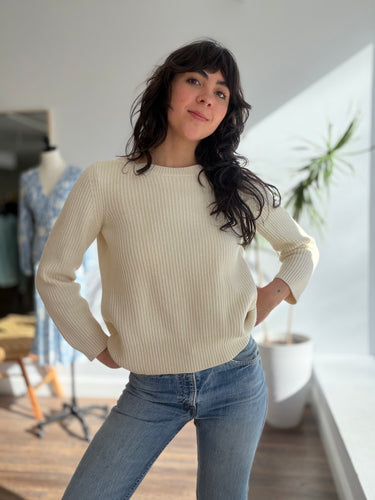 Cuyana Bateau Cream Wool Cashmere Rib Sweater, XSmall