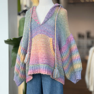Love Shack Fancy Remington Knit Hoodie in Rainbow Ombre, XS/S