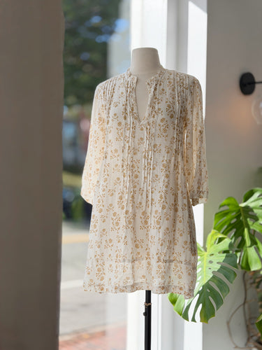 CP Shades AS IS Linen Goldenrod Floral Tunic - pulling to seams, XSmall