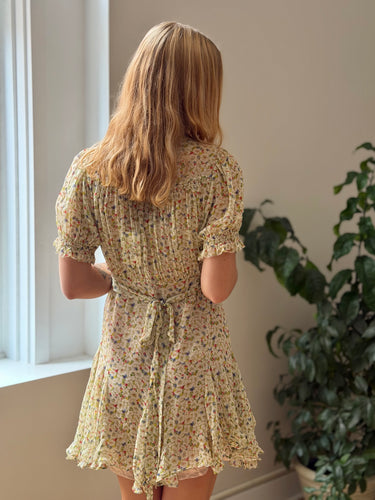 Doen Sheer Floral Button Front Mini Dress, Small
