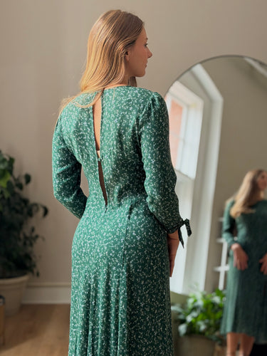Reformation Green Floral Zelda Long Sleeve Midi Dress, 8