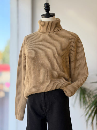 Jenni Kayne Wool Cashmere Crop Turtleneck Sweater in Camel, XSmall