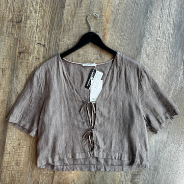 Zara NWT Linen Tie Blouse, medium