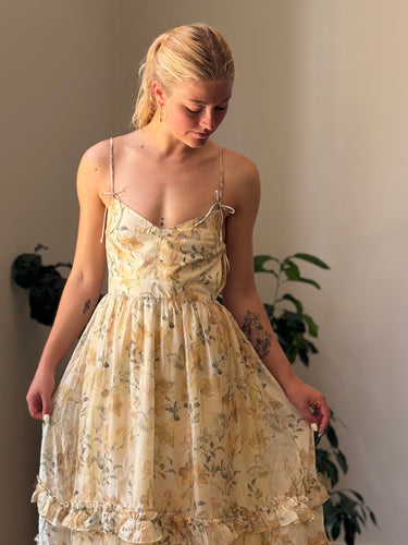 En Saison NWT Yellow Olive Floral Tulle Dress, Small