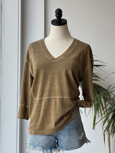 Poetry Olive V-Neck Top, US 2