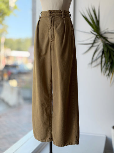OZMA Dark Khaki Pleat Pants, Small