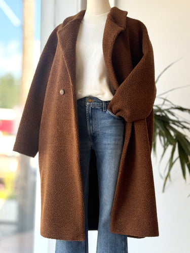 Harris Wharf London Double Breasted Boucle Teddy Coat in Camel, 44