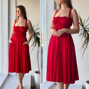 Reformation Red Smocked Jersey Midi Dress, Small