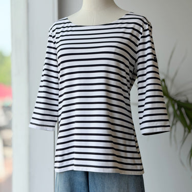 Saint James Black & White 3/4 Sleeve Top, US 14