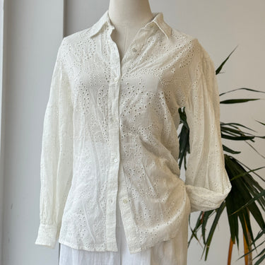 Nili Lotan Ivory Eyelet Button Up Blouse, XSmall