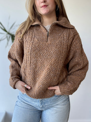 The Great Cable Henley Pullover in Cider, 1/Small