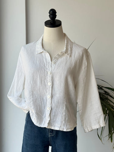 Flax White Linen Button Up, XSmall