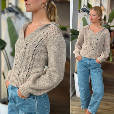St Roche NWT Oat Alpaca Blend Cable Knit Collared Sweater, XSmall