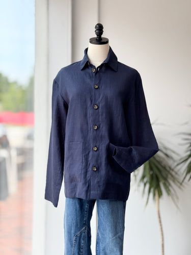 Sleeper NWT Linen Navy Button Down - retail 228, XS/S