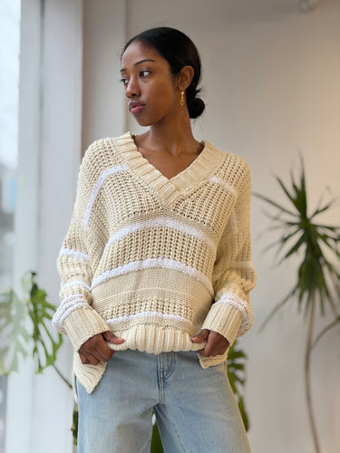 La Ligne Plage Cream & Ivory Stripe Sweater, Small