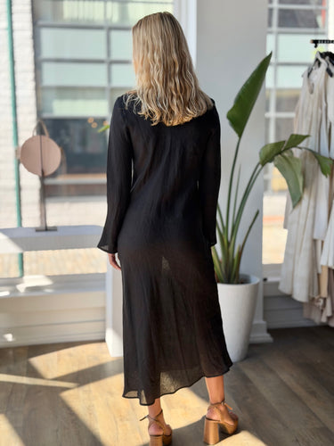 Baserange NWT Black Linen Sheer Maxi Dress, Large