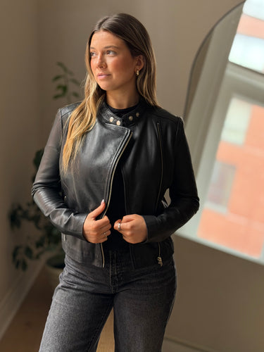 Muubaa NWT Delaney Black Leather Biker Jacket, US 6
