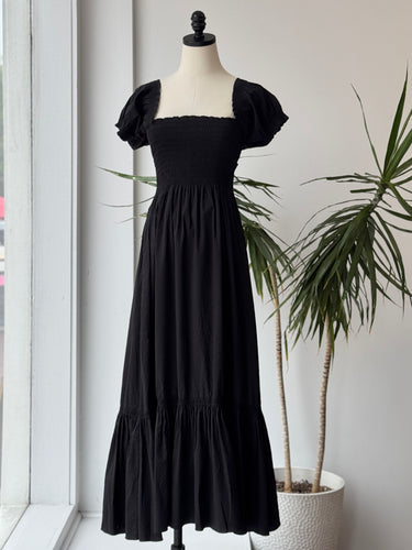 La Ligne Black Smocked Pinstripe Dress, XS