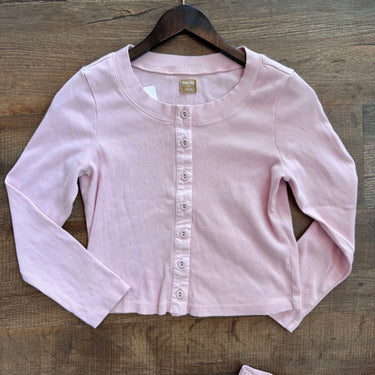 Free People Free-est Pink Ribbed Shirt, Small