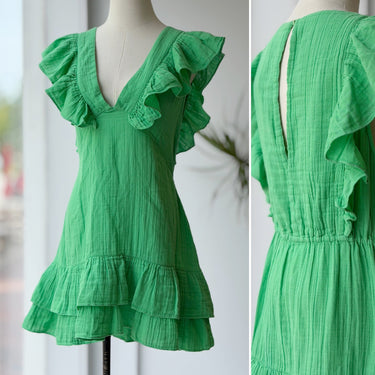 Anaak Green Gauze Ruffle Mini Dress, 1/Small