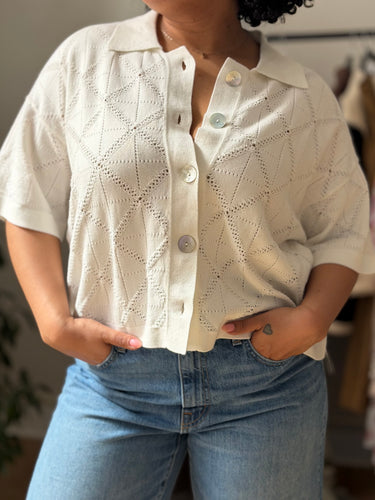 Electric Rose NWT Knit Ivory Short Sleeve Cardigan, Large