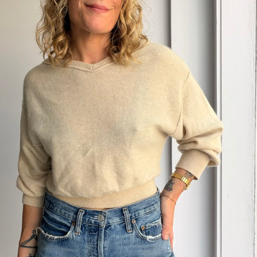 Free People Oat Cashmere V-Neck Sweater, Small