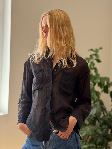 No. 6 Store Sheer Black Button Down Shirt, XSmall