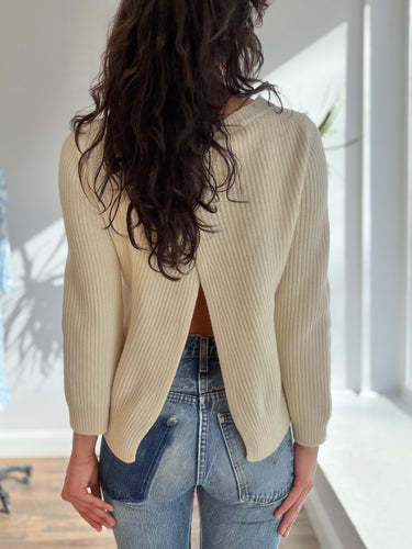 Cuyana Bateau Cream Wool Cashmere Rib Sweater, XSmall
