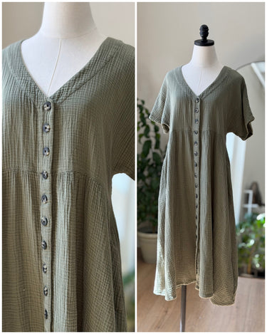 Madewell Green Button Up Gauzy Dress, Medium