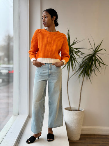 Tory Sport Orange Wool Crop Sweater, XSmall
