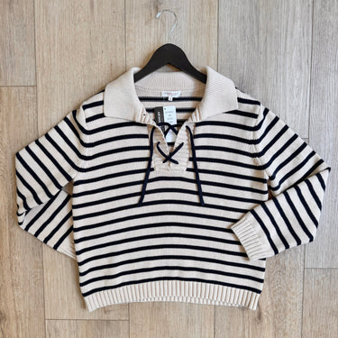 Demylee Nautical Stripe Lace Up Sweater, XSmall
